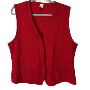 Lands End Red 100% Boiled Wool Button Up Vest Womens Size 16P Vintage Hong Kong